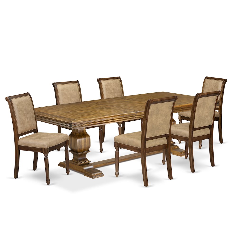7 piece Kitchen Table Set of a Modern Dining Table and 6 Dark Grey Dinner Chairs. Picture 1