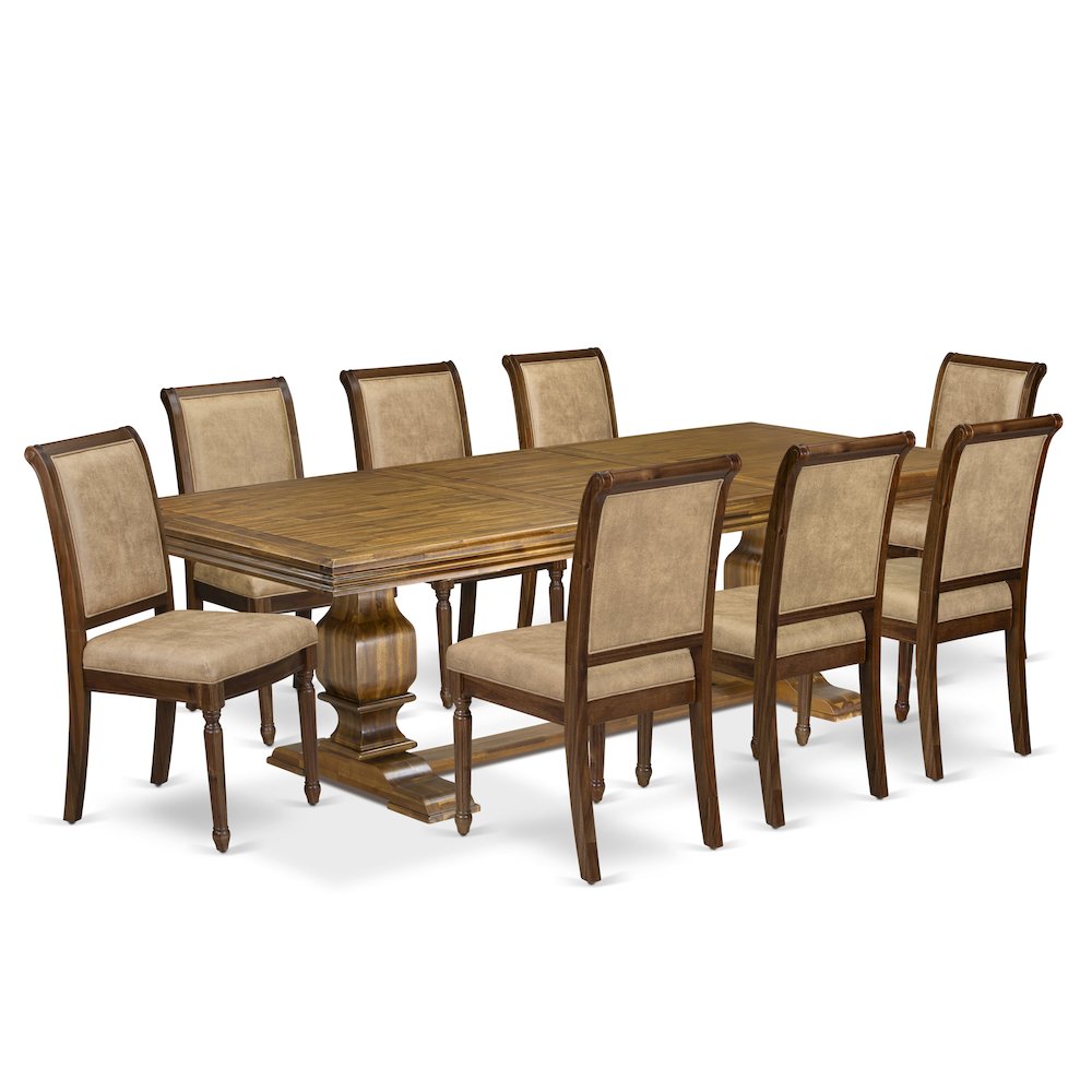 9 piece Dining Table Set a Kitchen Table and 8 Dark Grey Dining Room Chairs. Picture 1