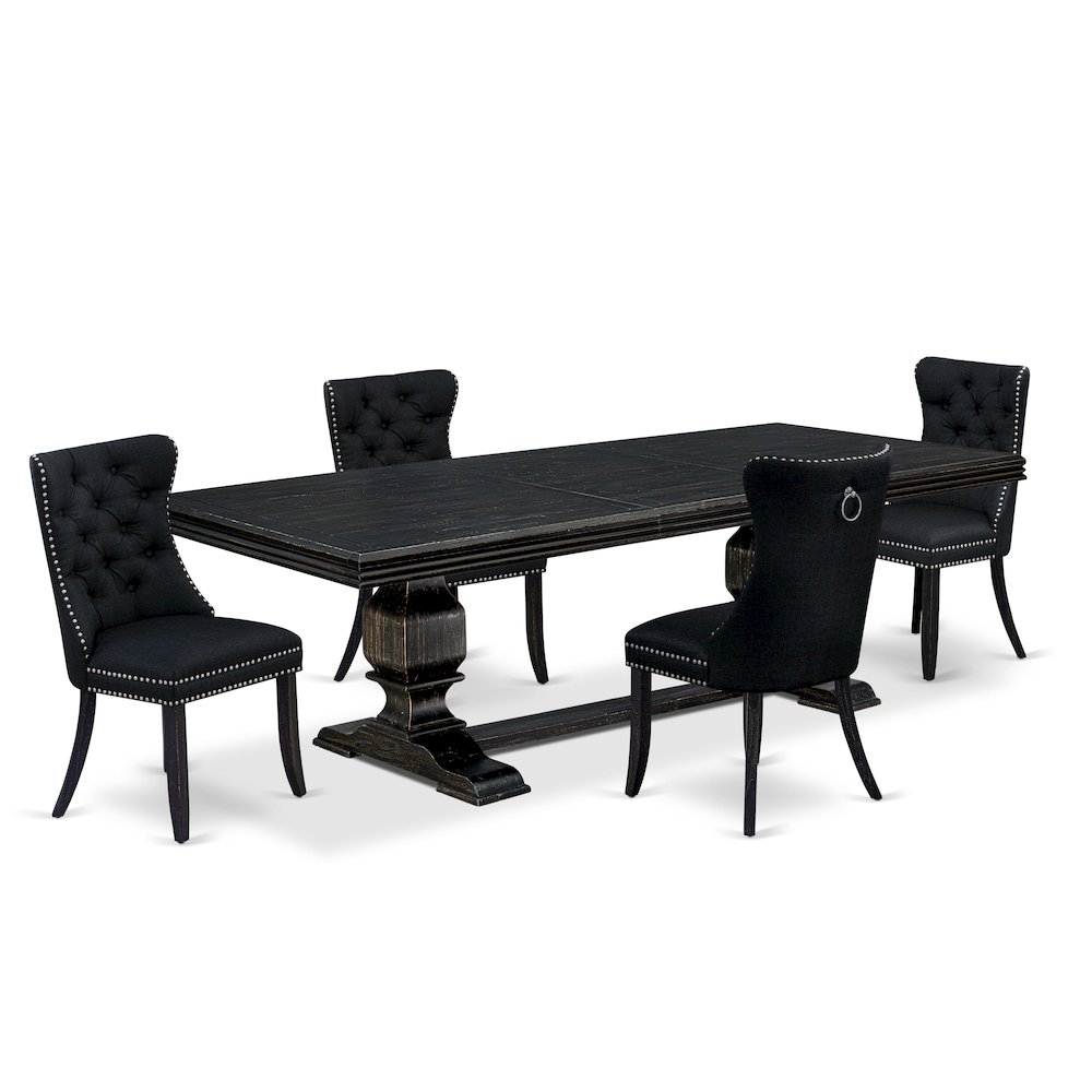 5 piece modern dining set of a dining table and 4 Linen Fabric padded Chairs. Picture 1