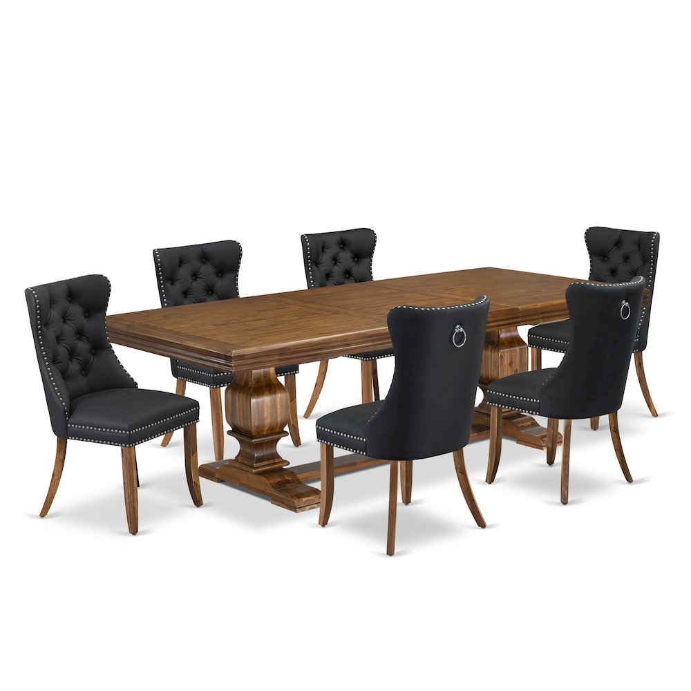 7 piece Dining Table Set of a Dining Table and 6 Dark Grey Dinner Chairs. Picture 1