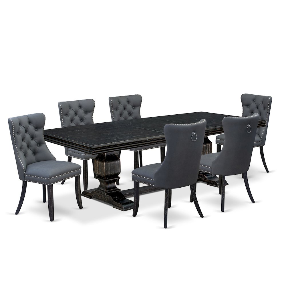 7 Pieces Dining Set Contains a Rectangle Kitchen Table and 6 Modern Chairs. Picture 1