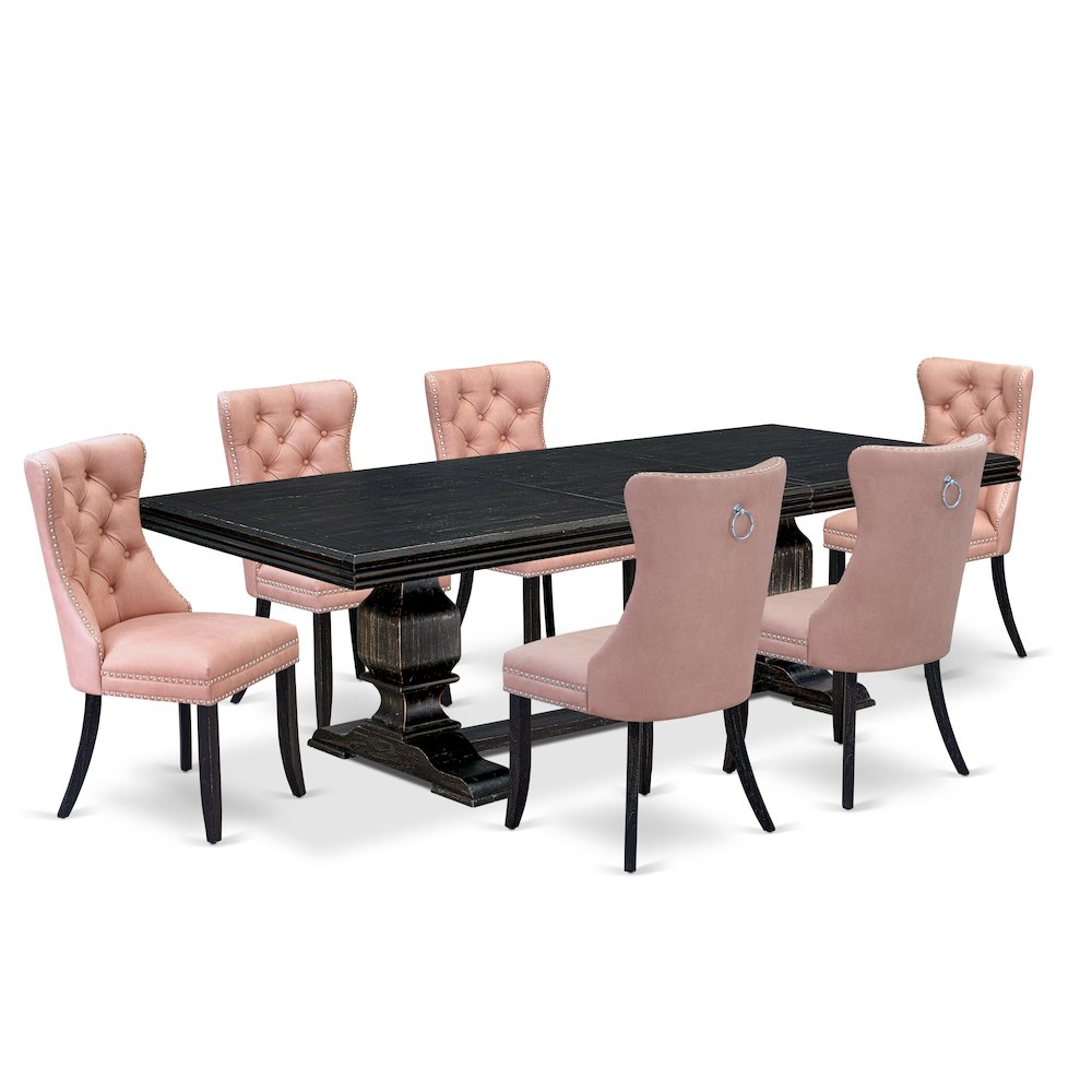 7 Pieces Dining Set Contains a Rectangle Kitchen Table and 6 Modern Chairs. Picture 1