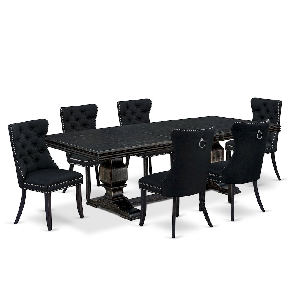 7 piece kitchen set a consists of table and 6 Linen Fabric modern chairs. Picture 1