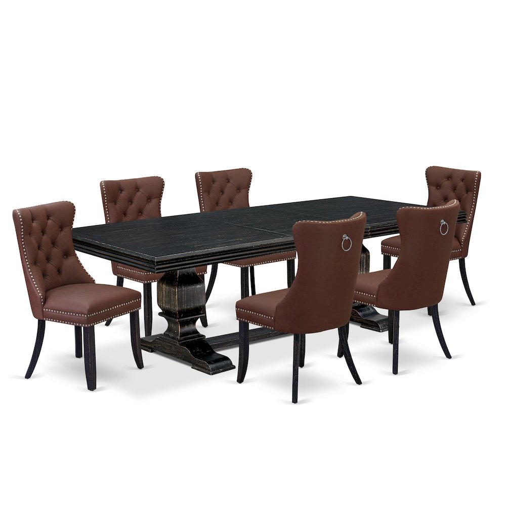 7 piece dining table set a dinner table and 6 Faux Leather dining chairs. Picture 1