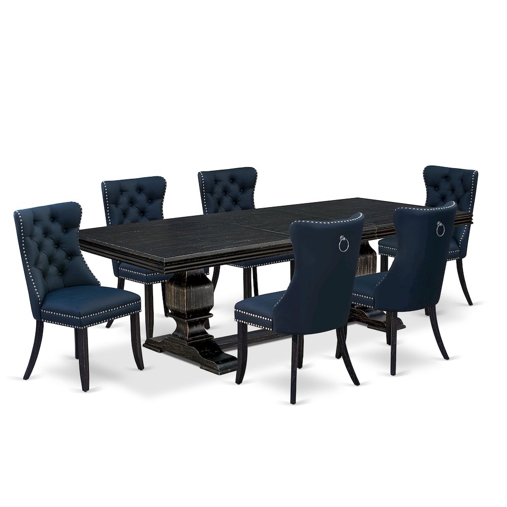 7 piece dining room set a rectangular table and 6 Faux Leather parson Chairs. Picture 1