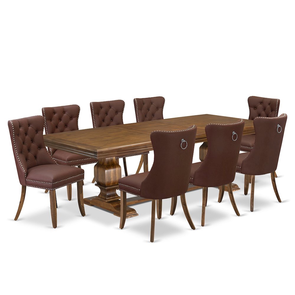 9 Pieces Dining Table Set a Rectangle Table and 8 Dining Chairs, Antique Walnut. Picture 1