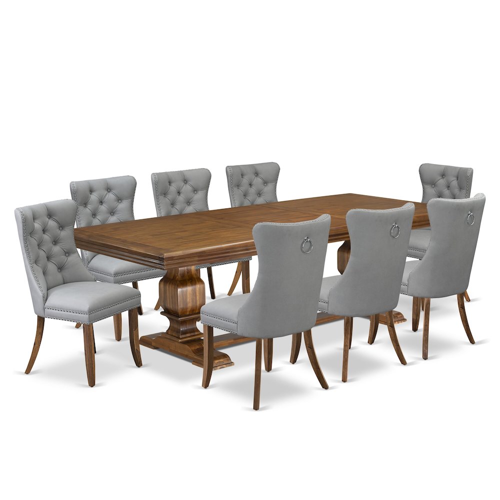 9 Pieces Dining Table Set a Rectangle Table and 8 Dining Chairs, Antique Walnut. Picture 1