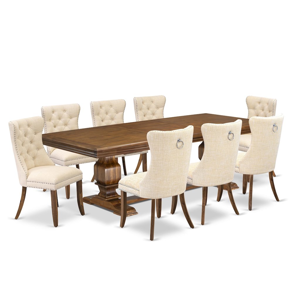 9 Pieces Dining Table Set a Rectangle Table and 8 Linen fabric Dining Chairs. Picture 1