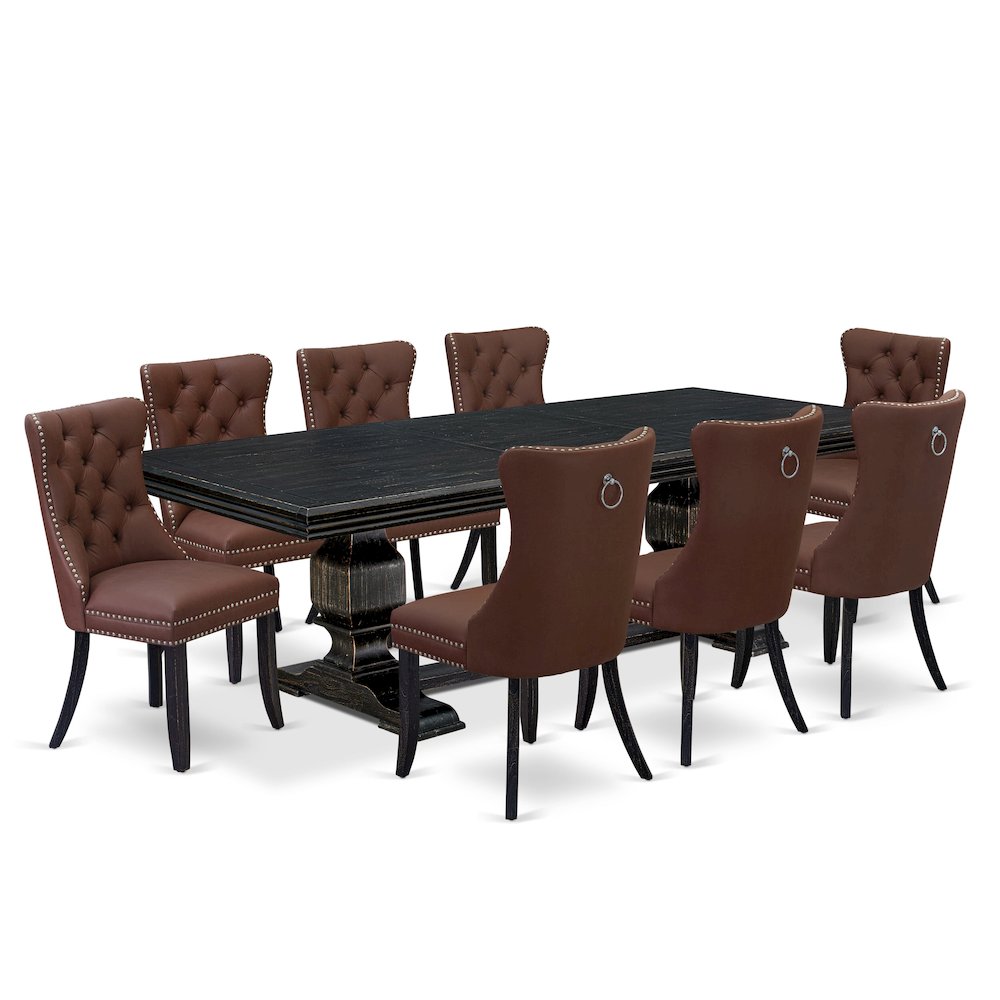 9 piece dining room set a dining table and 8 Faux Leather dining Chairs. Picture 1