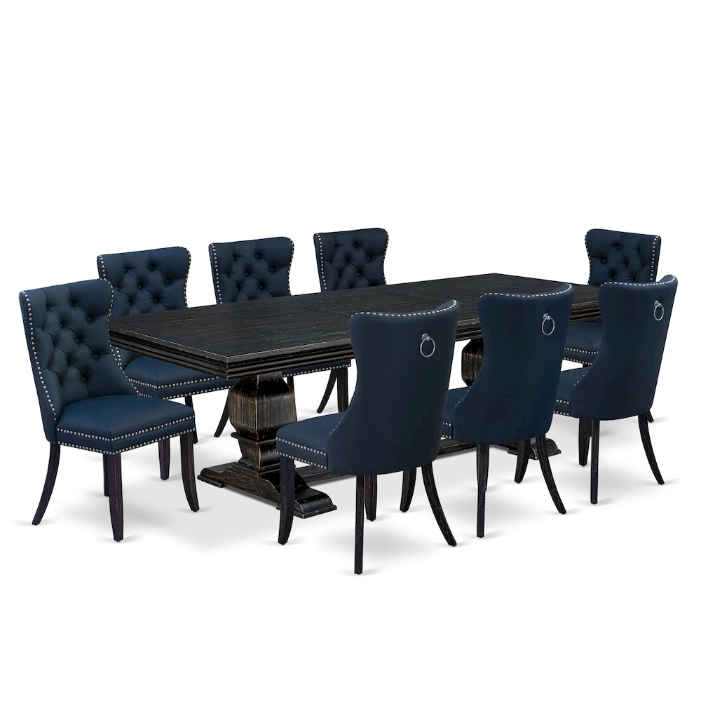 9 piece kitchen table set a dinner table and 8 Faux Leather dining Chairs. Picture 1