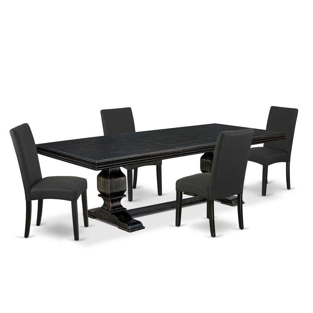 5 piece dining room set of a kitchen table and 4 Linen Fabric dining chairs. Picture 1