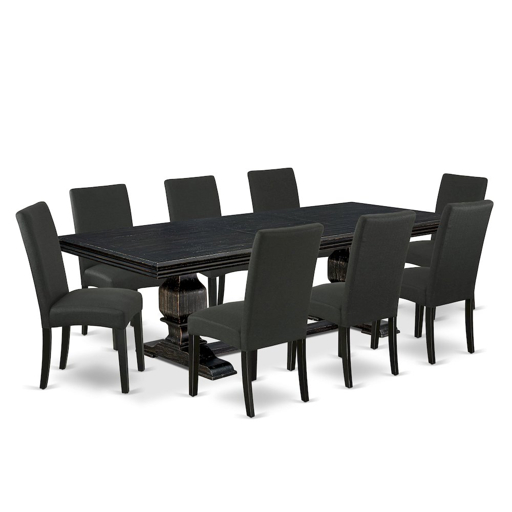 9 piece dining table set of a kitchen table and 8 Linen Fabric dining chairs. Picture 1