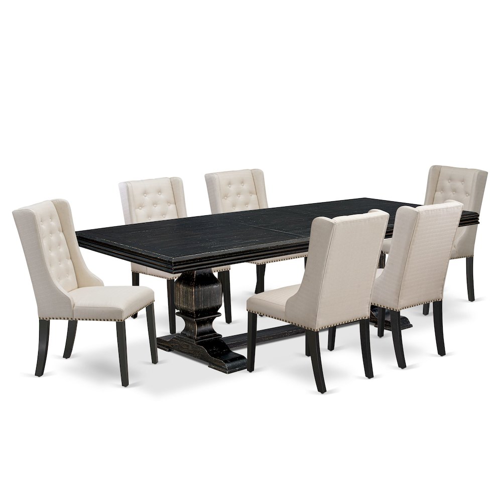 7 piece dining set of a dining table and 6 kitchen chairs & black legs. Picture 1