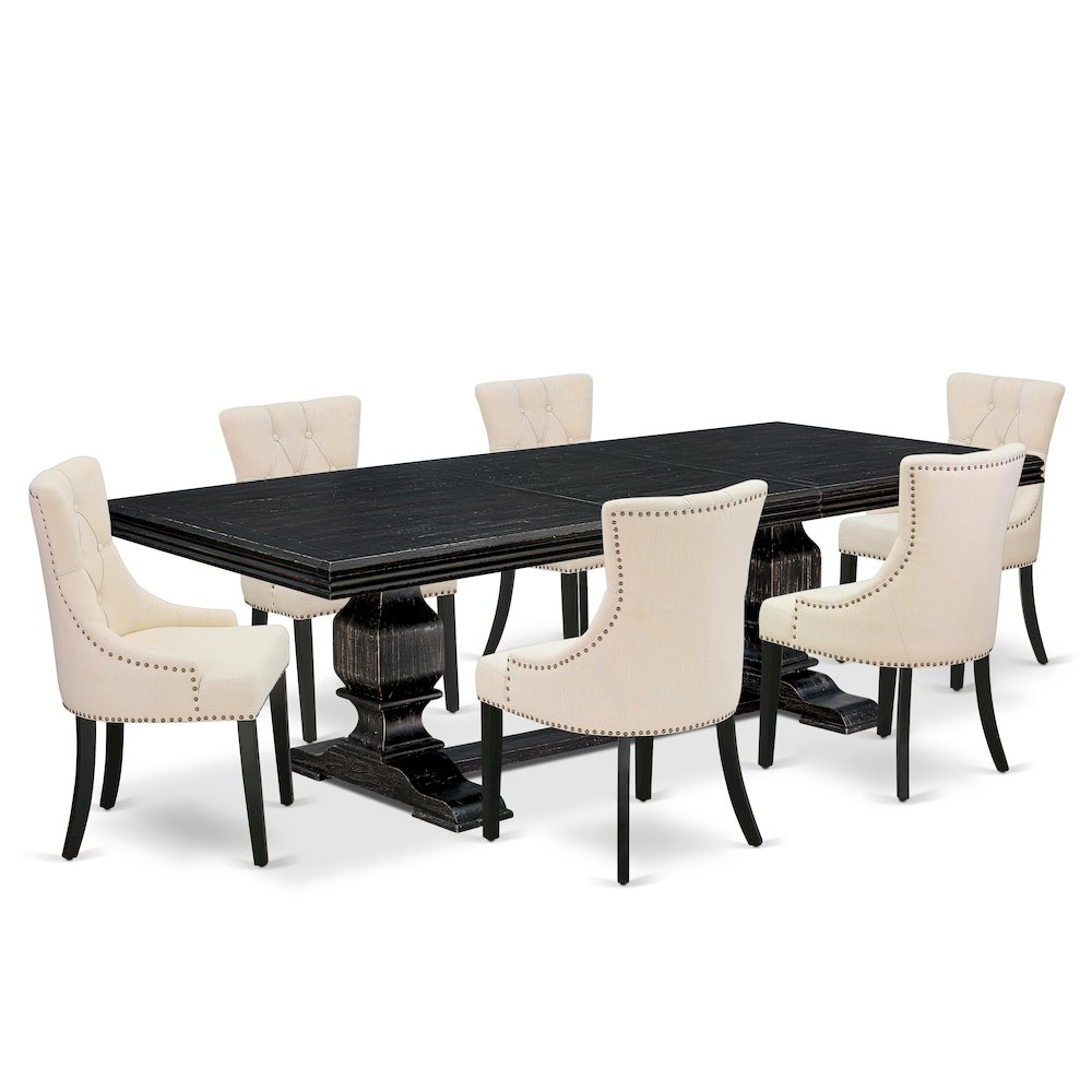 7 piece dining set a dining table and 4 Linen Fabric dining chairs & black legs. Picture 1