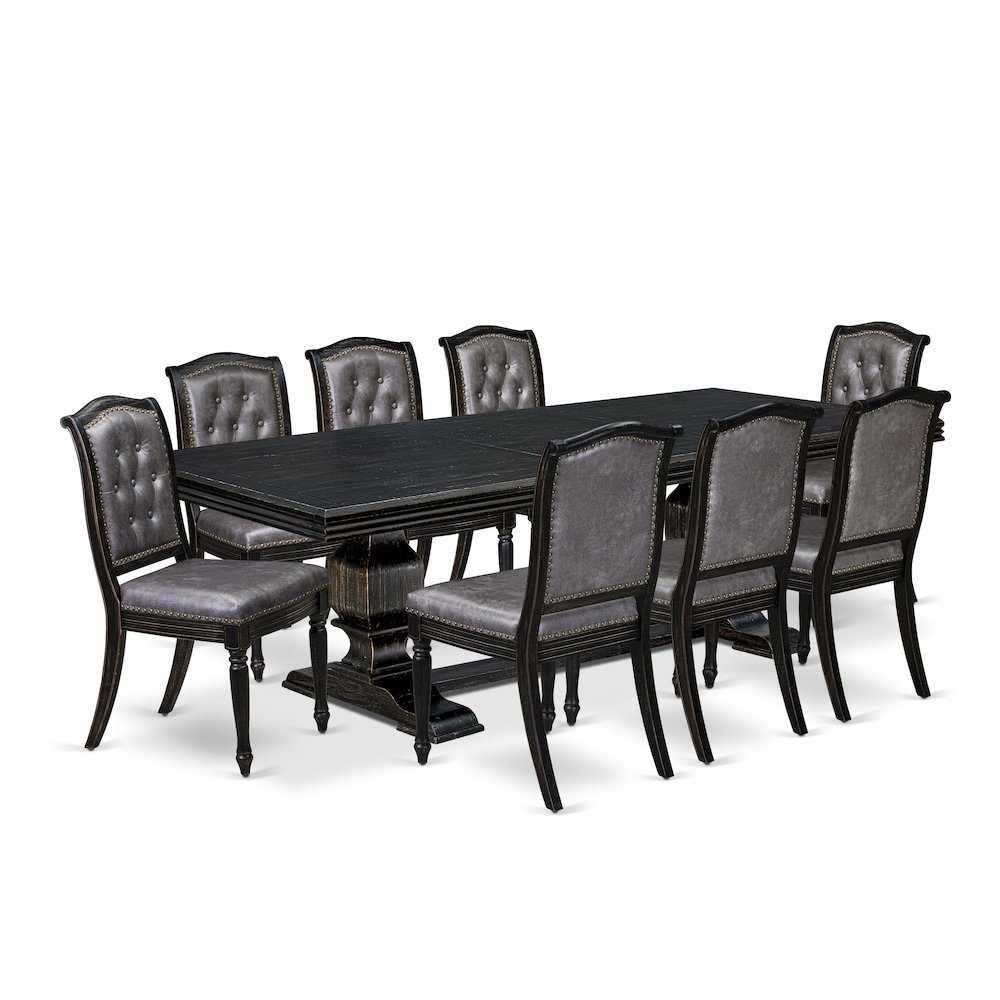 9 piece Dining Table Set of a Wooden Dining Table and 8 Parsons Chairs. Picture 1