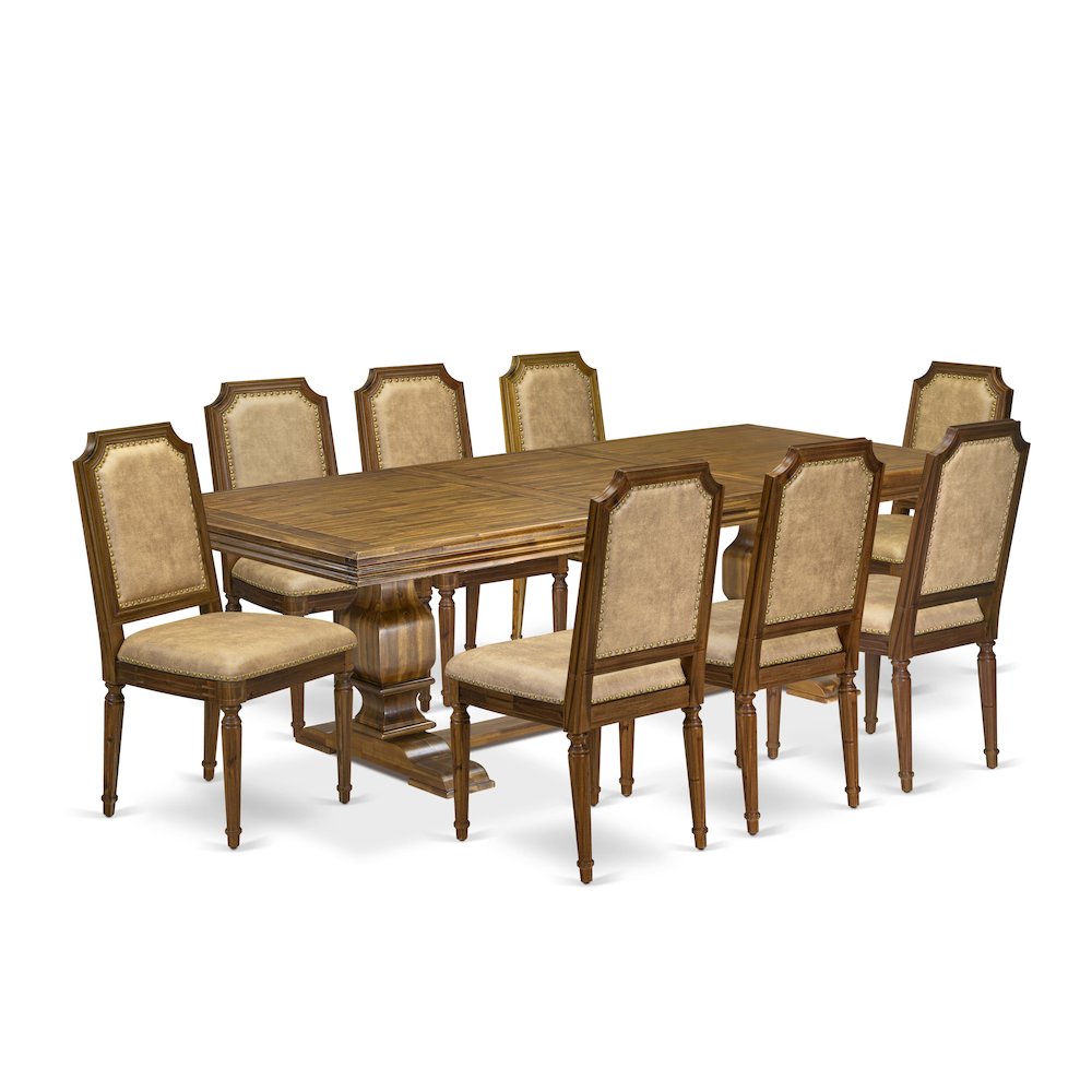 9 piece Kitchen Table Set of a Dining Table and 8 Dark Grey Dinner Chairs. Picture 1