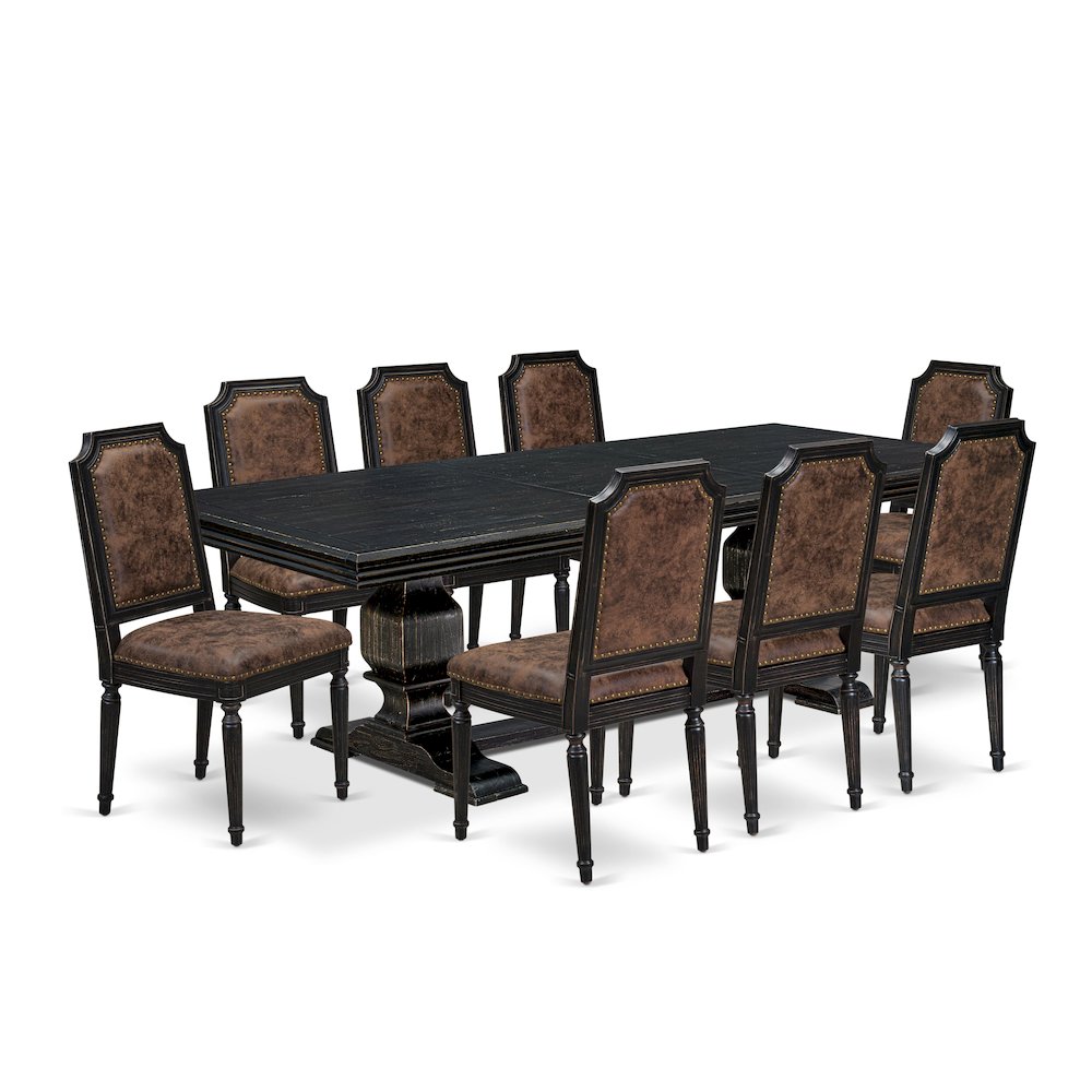 9 piece Dining Table Set consists of a Dining Table and 8 Kitchen Chairs. Picture 1