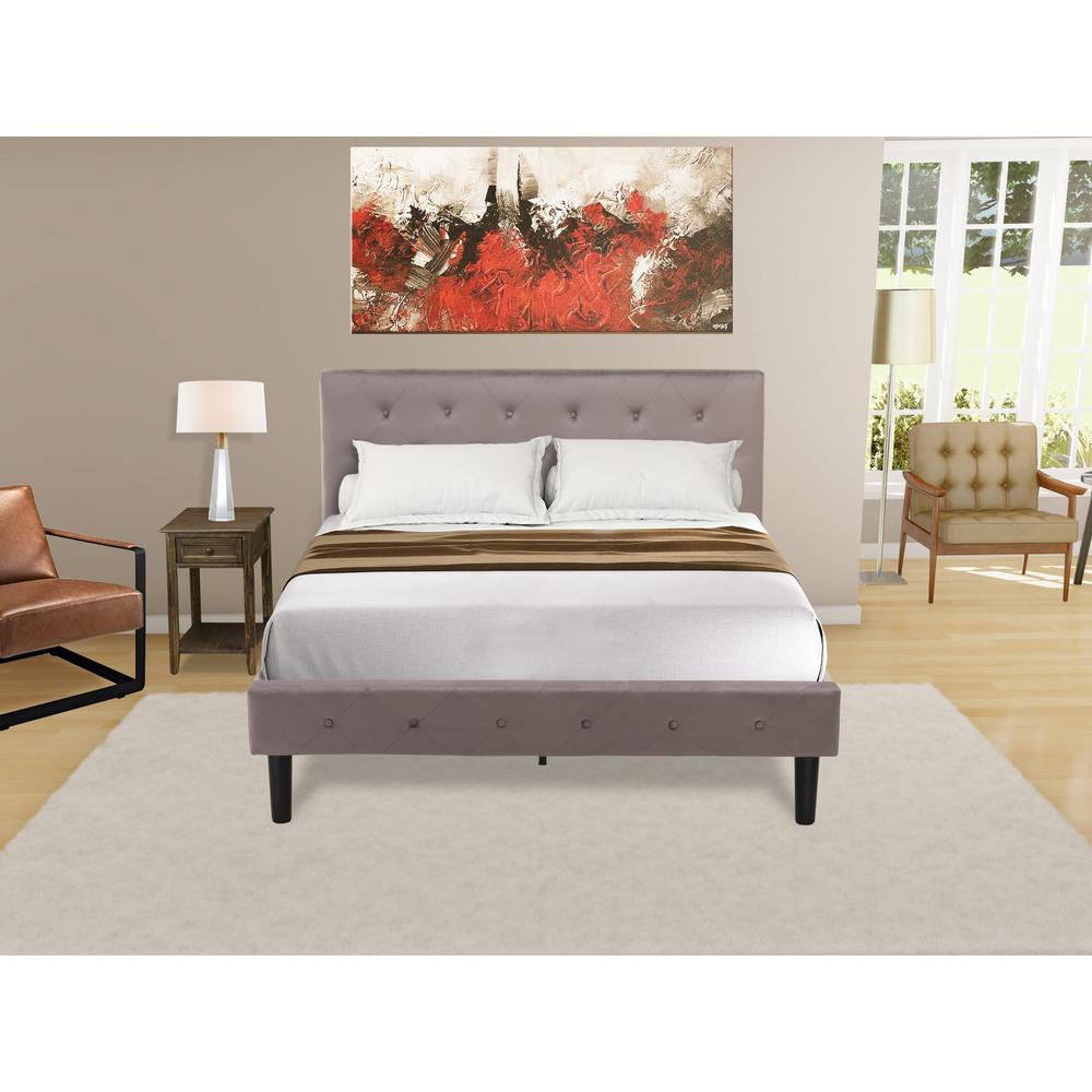 NL14F-1DE07 2 Pc Bed Set - 1 Bed Brown Taupe Velvet Fabric Headboard and 1 Nightstand - Distressed Jacobean Finish Nightstand. Picture 2