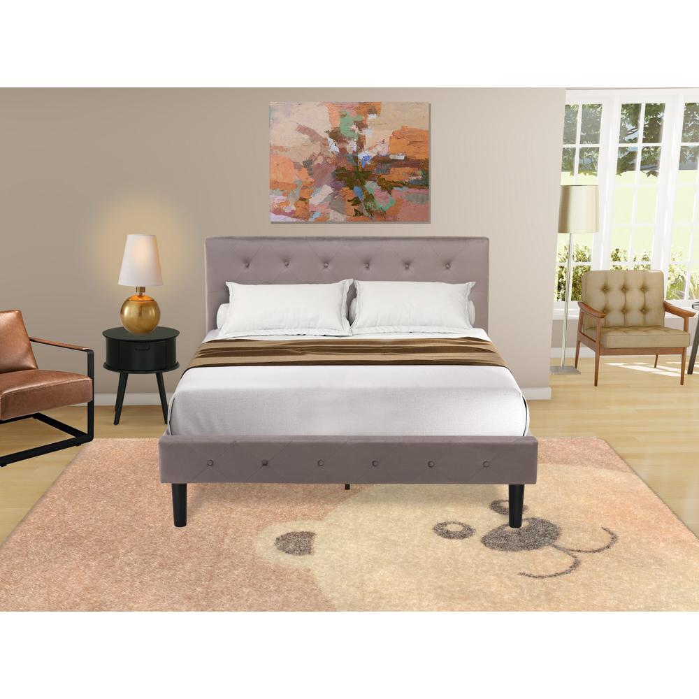 NL14F-1GO11 2 Pc Bedroom Set - 1 Wood Bed Brown Taupe Velvet Fabric Headboard and 1 Nightstand Bedroom - Black Finish Nightstand. Picture 2
