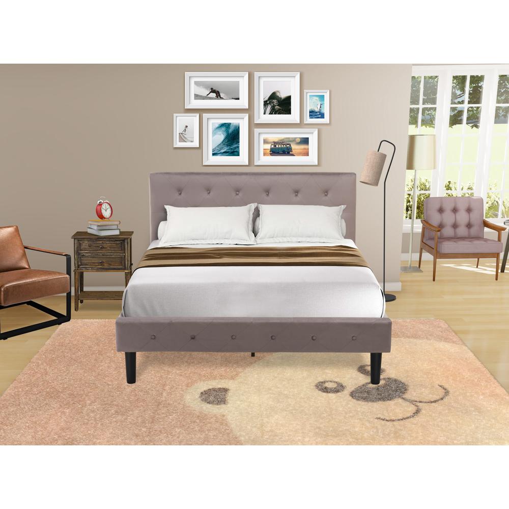 NL14F-1VL07 2 Pc Bedroom Set - 1 Bed Brown Taupe Velvet Fabric Headboard and 1 Nightstand - Distressed Jacobean Finish Nightstand. Picture 2