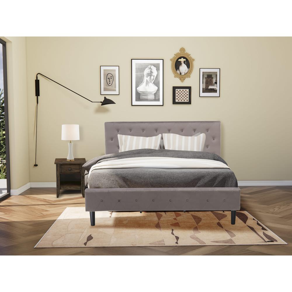 NL14K-1GA07 2 Pc Bed Set - 1 Bed Brown Taupe Velvet Fabric Headboard and 1 Wood Nightstand - Distressed Jacobean Finish Nightstand. Picture 3