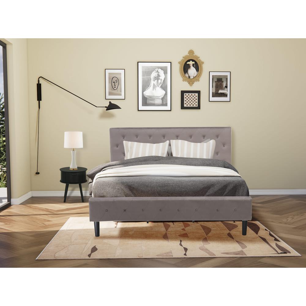 NL14K-1GO11 2 Piece Bed Set - 1 Wooden Bed Brown Taupe Velvet Fabric Headboard and 1 Small Nightstand - Black Finish Nightstand. Picture 2