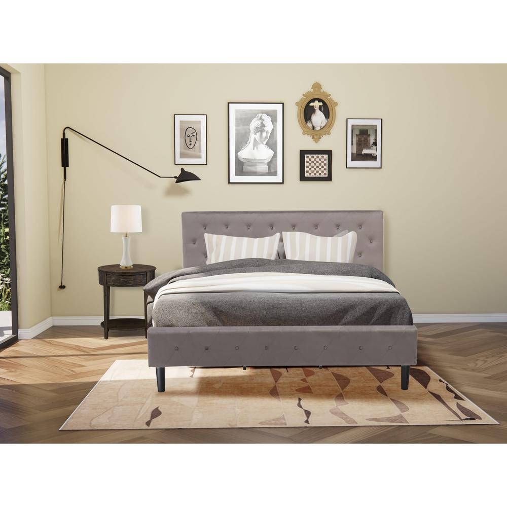 NL14K-1HI07 2 Piece Bed Set - 1 Bed Brown Taupe Velvet Fabric Headboard and 1 Night Stand - Distressed Jacobean Finish Nightstand. Picture 2