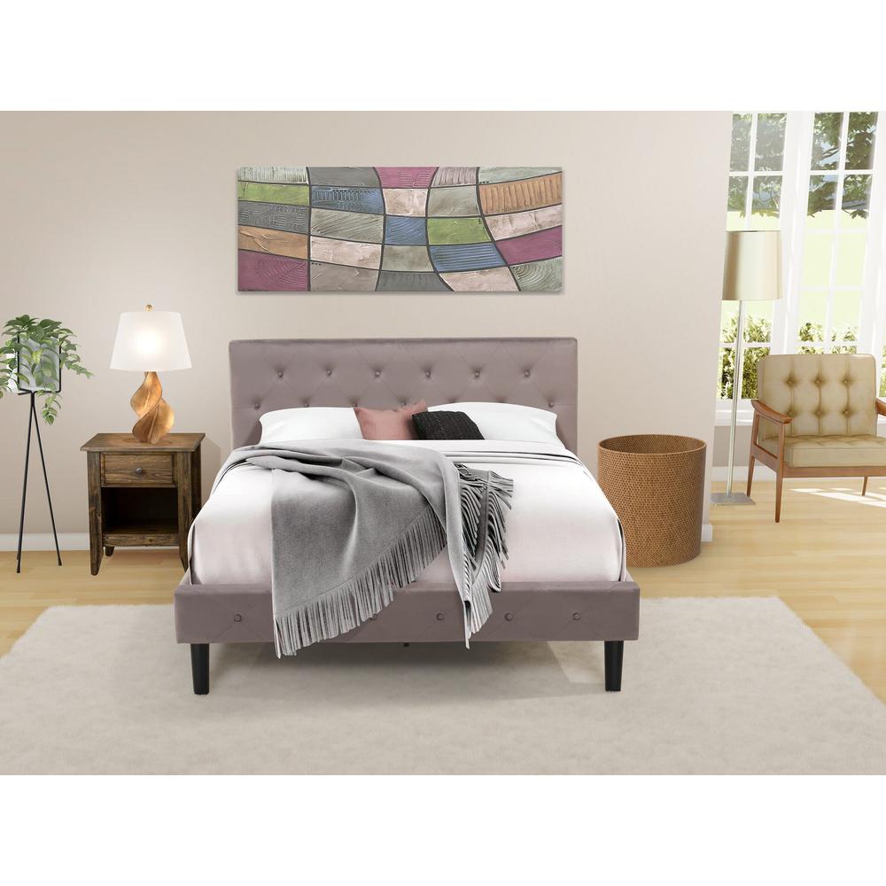 NL14Q-1GA07 2 Pc Bed Set - 1 Bed Brown Taupe Velvet Fabric Headboard and 1 Nightstand - Distressed Jacobean Finish Nightstand. Picture 2