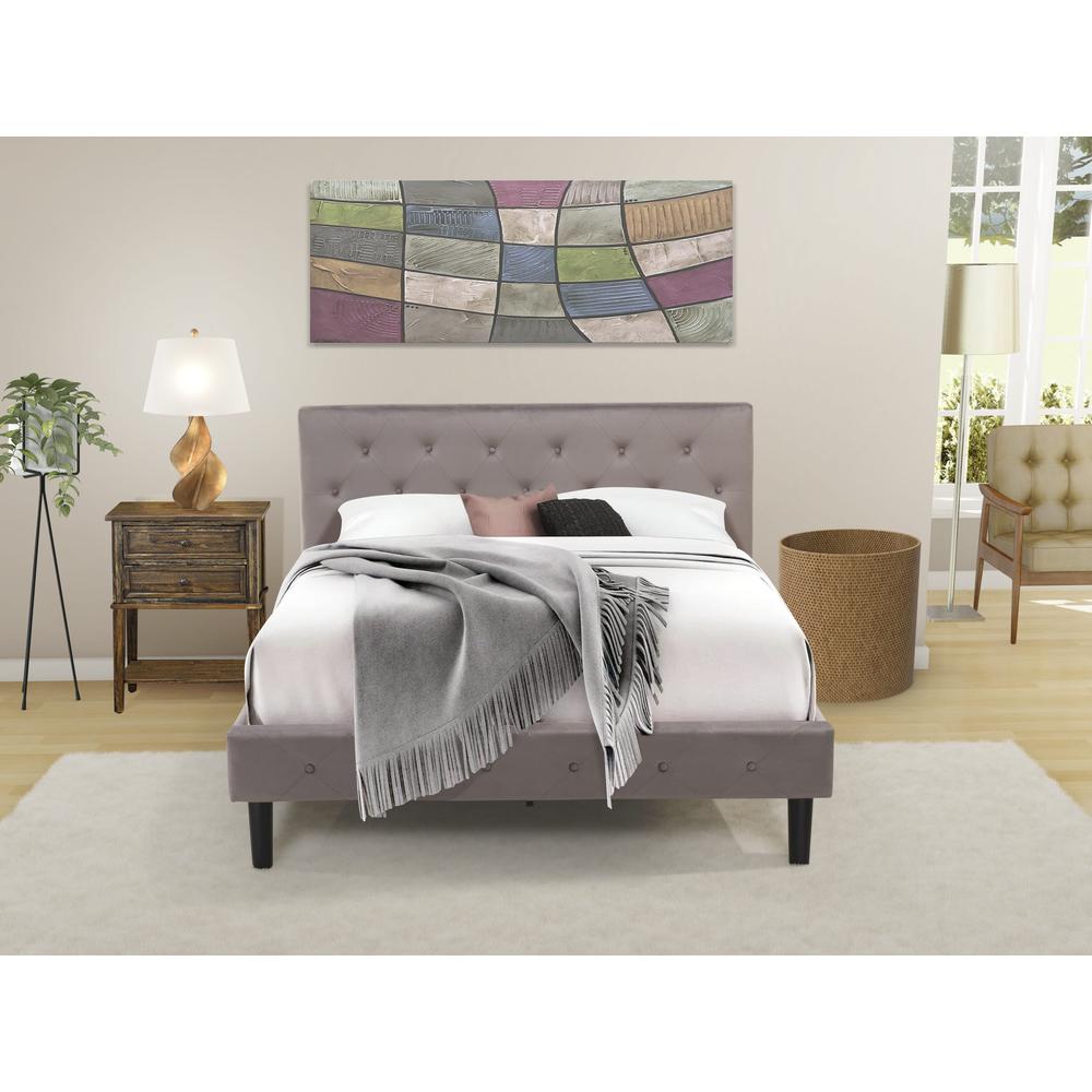 NL14Q-1VL07 2 Pc Bed Set - 1 Bed Brown Taupe Velvet Fabric Headboard and 1 Night Stand - Distressed Jacobean Finish Nightstand. Picture 2