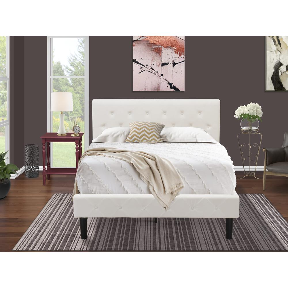 NL19F-1BF13 2 Piece Full Bed Set - 1 Full Bed White Velvet Fabric Headboard and 1 Bedroom Nightstand - Burgundy Finish Nightstand. Picture 2