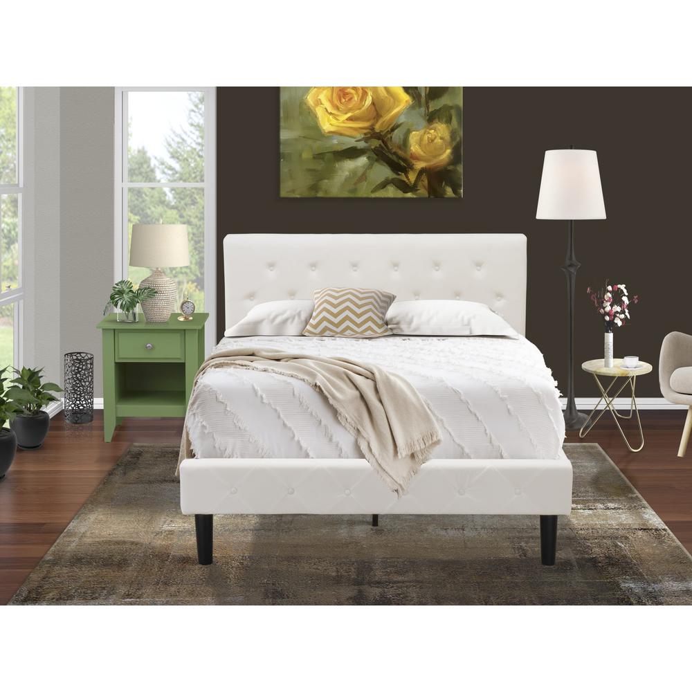 NL19F-1GA12 2 Pc Full Bed Set - 1 Full Bed White Velvet Fabric Headboard and 1 Bedroom Nightstand - Clover Green Finish Nightstand. Picture 2
