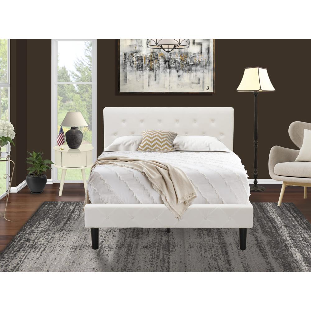 NL19F-1GO05 2 Piece Bedroom Set - 1 Full Size Bed White Velvet Fabric Headboard and 1 Night Stand - White Finish Nightstand. Picture 2