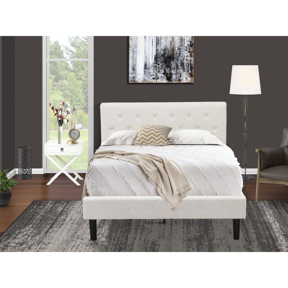 NL19F-1HA05 2 Piece Bedroom Set - 1 Full Bed White Velvet Fabric Headboard and 1 Wood Night Stand - White Finish Nightstand. Picture 2