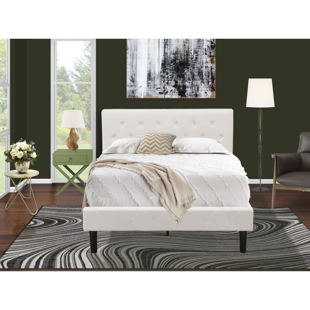 NL19F-1HA12 2 Piece Bedroom Set - 1 Bed White Velvet Fabric Headboard and 1 Wood Nightstand - Clover Green Finish Nightstand. Picture 2