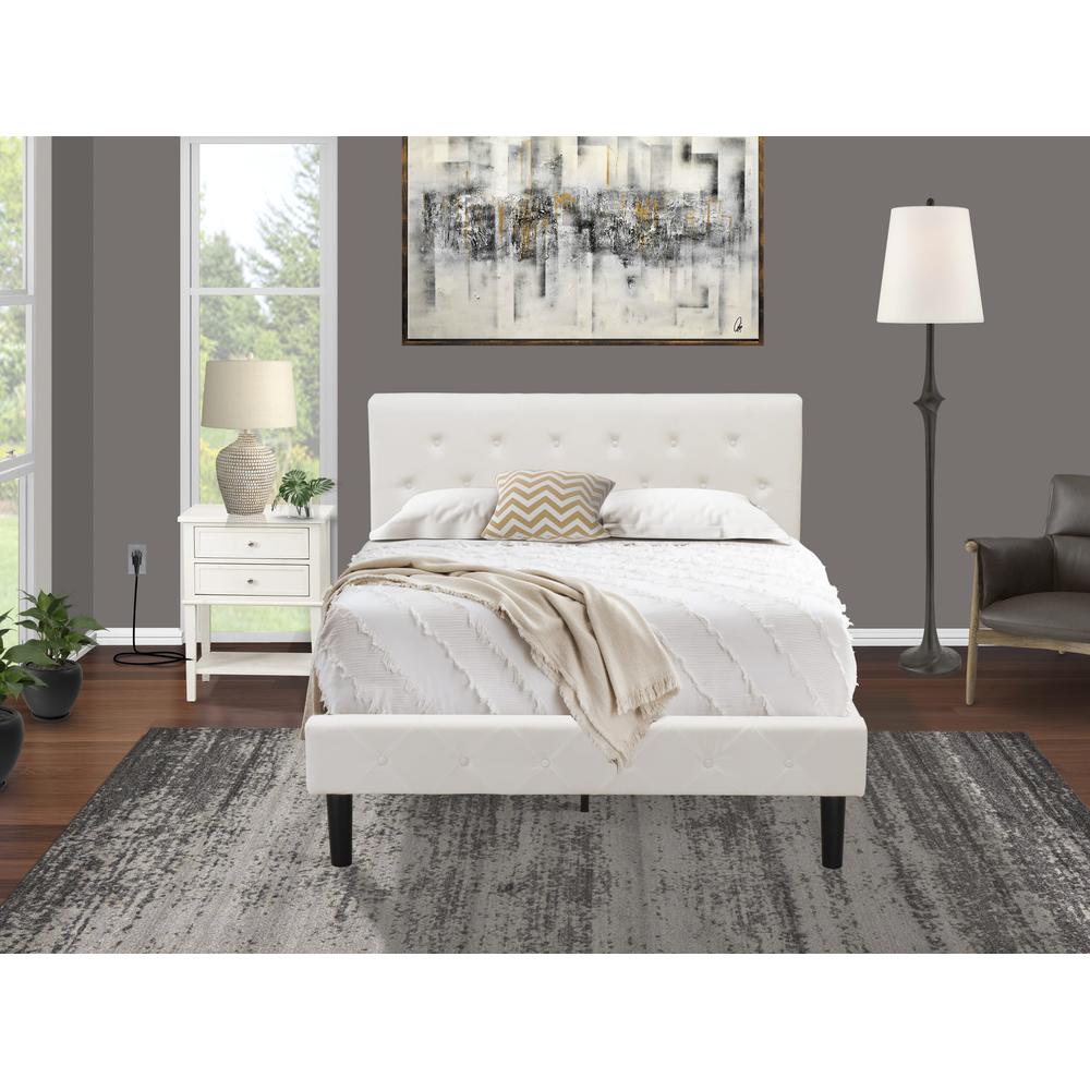 NL19F-1VL0C 2 Pc Bed Set - 1 Full Bed White Velvet Fabric Headboard and 1 Nightstand - Wire Brushed Butter Cream Finish Nightstand. Picture 2