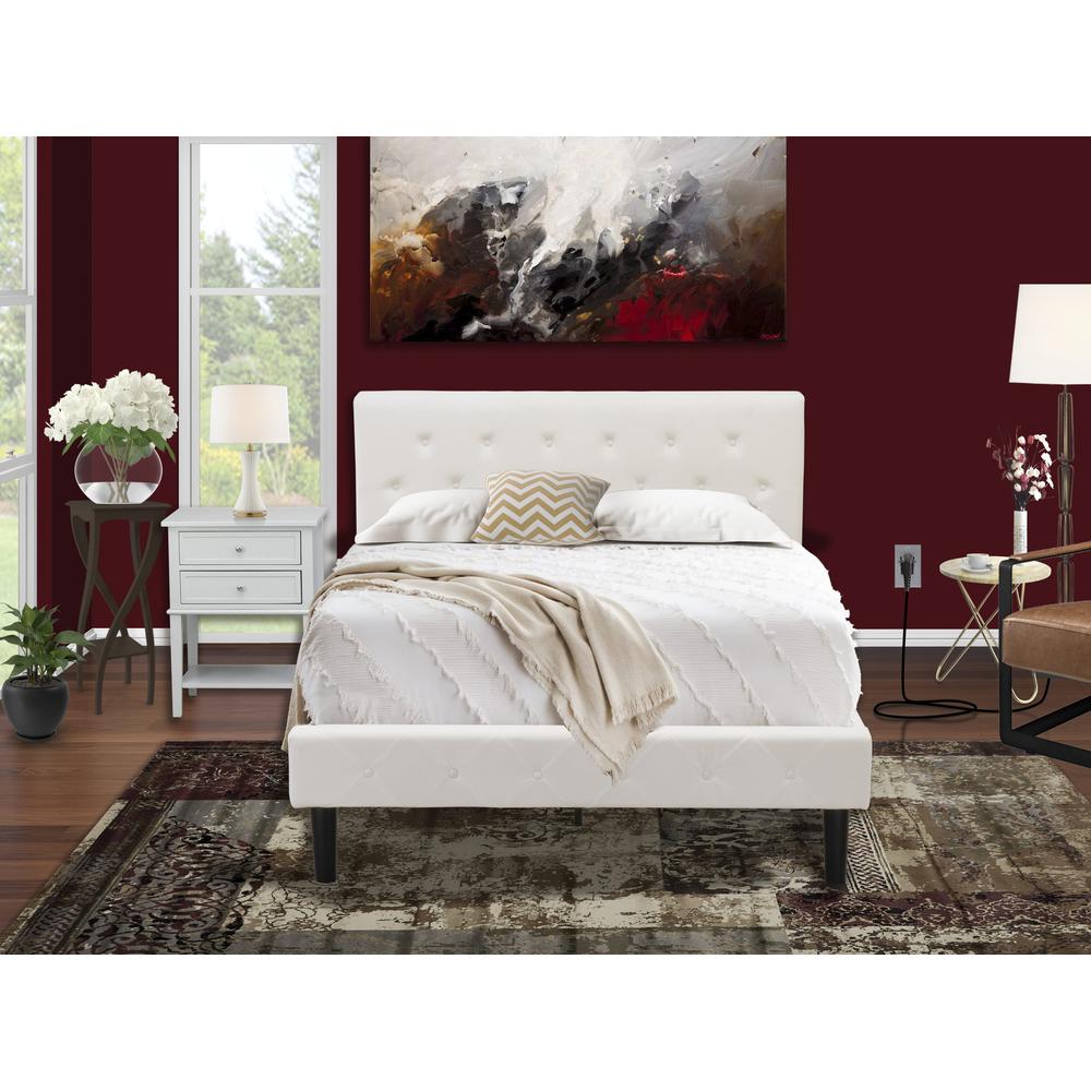 NL19F-1VL14 2 Piece Bed Set - 1 Full Size Bed White Velvet Fabric Headboard and 1 Nightstand - Urban Gray Finish Nightstand. Picture 2