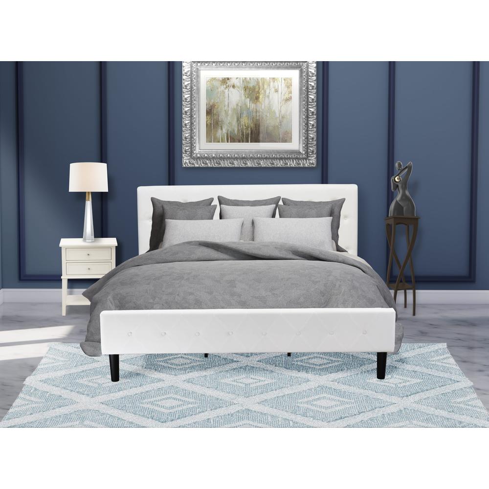 NL19K-1VL0C 2 Pc Bed Set - 1 Bed White Velvet Fabric Headboard and 1 Night Stand - Wire Brushed Butter Cream Finish Nightstand. Picture 2