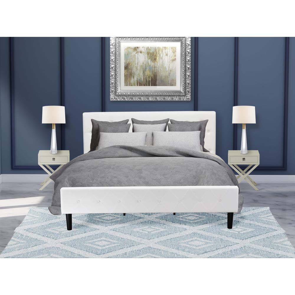 NL19K-2HA14 3 Piece Bedroom Set - 1 Bed Frame White Velvet Fabric Headboard and 2 Small Nightstands - Urban Gray Finish Nightstand. Picture 2