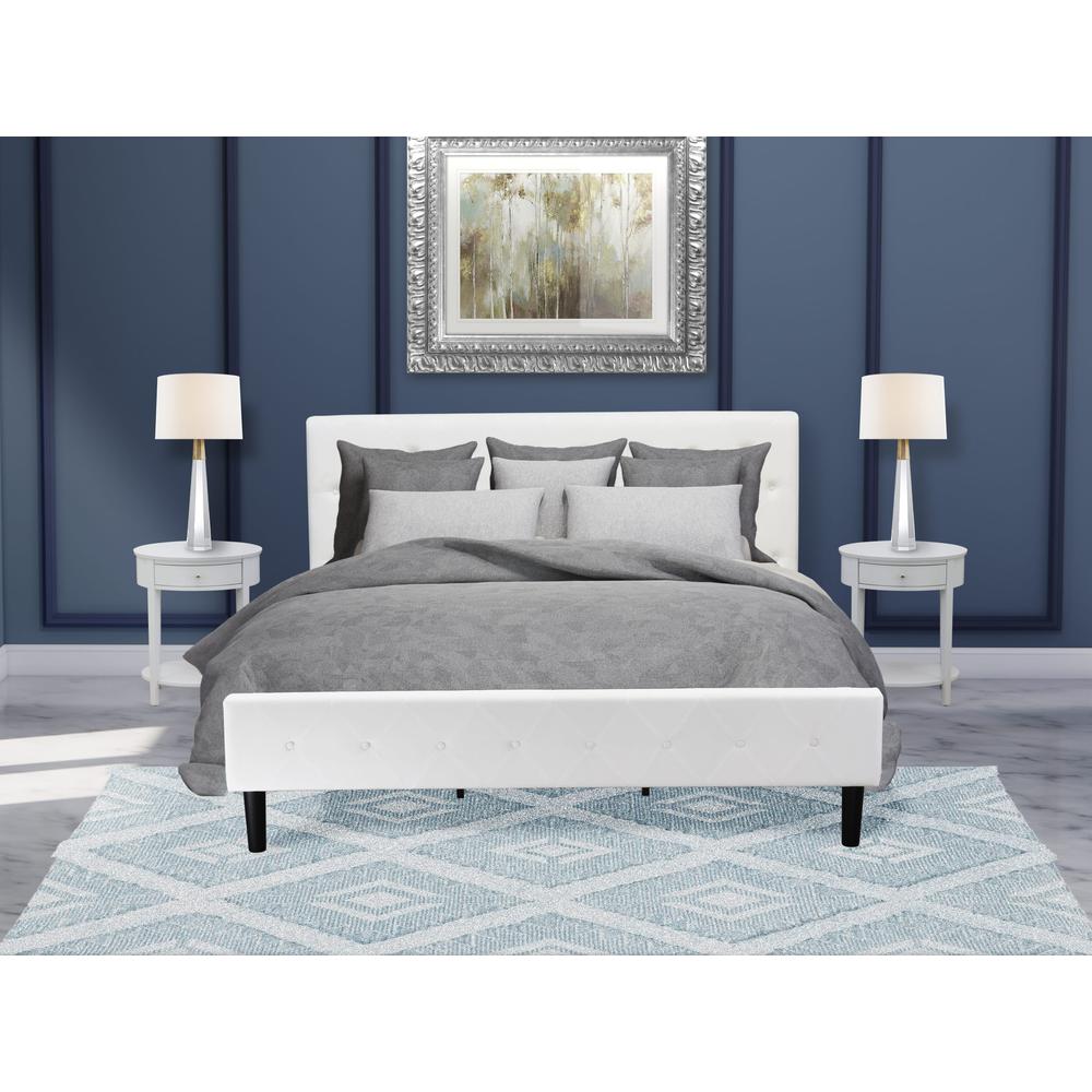 NL19K-2HI14 3 Pc King Bed Set - 1 King Bed White Velvet Fabric Headboard and 2 Wooden Night Stands - Urban Gray Finish Nightstand. Picture 2