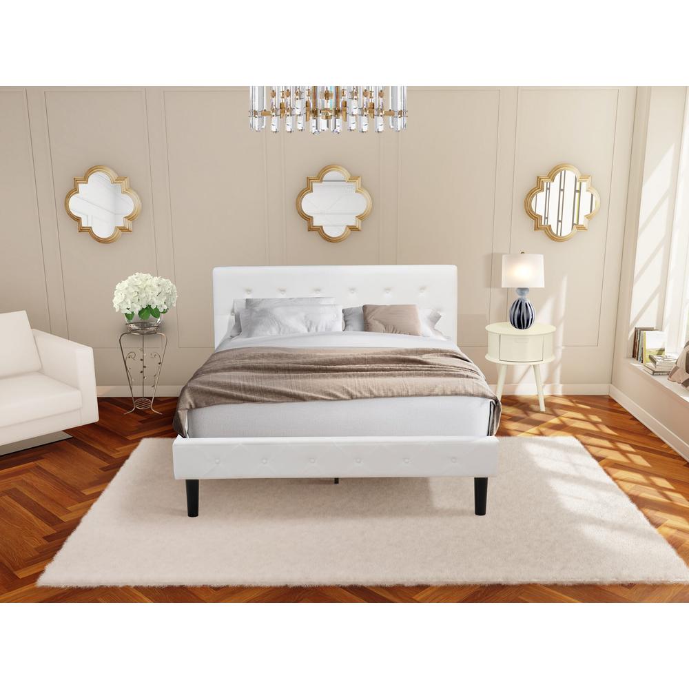 NL19Q-1GO05 2 Piece Queen Bed Set - 1 Bed White Velvet Fabric Headboard and 1 Night Stand for Bedroom - White Finish Nightstand. Picture 2