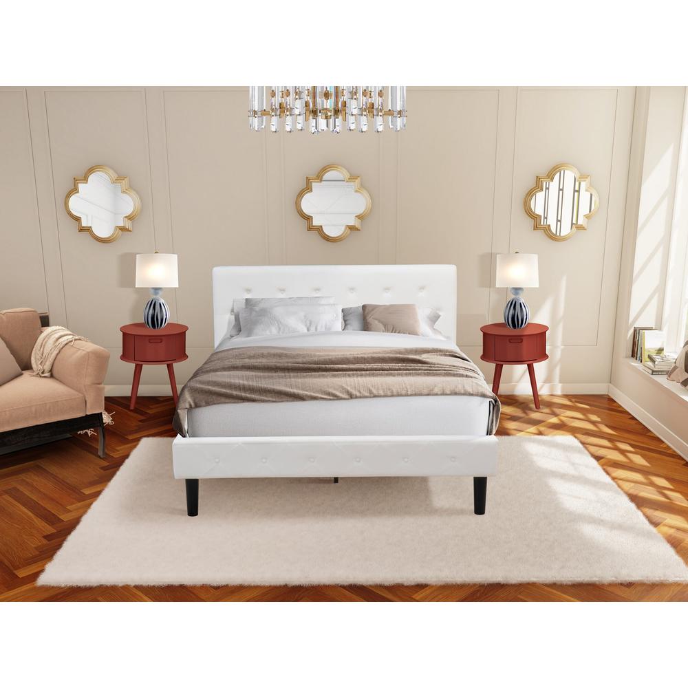 NL19Q-2GO13 3 Piece Bed Set - 1 Bed White Velvet Fabric Headboard and 2 Night Stands for Bedrooms - Burgundy Finish Nightstand. Picture 2