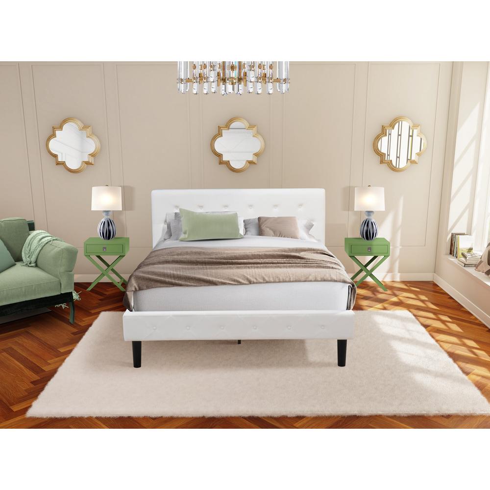 NL19Q-2HA12 3 Piece Bed Set - 1 Queen Bed White Velvet Fabric Headboard and 2 Nightstand - Clover Green Finish Nightstand. Picture 2