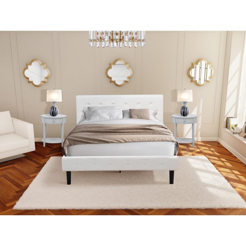 NL19Q-2HI14 3 Piece Bed Set - 1 Platform Bed White Velvet Fabric Headboard and 2 Nightstands - Urban Gray Finish Nightstand. Picture 2