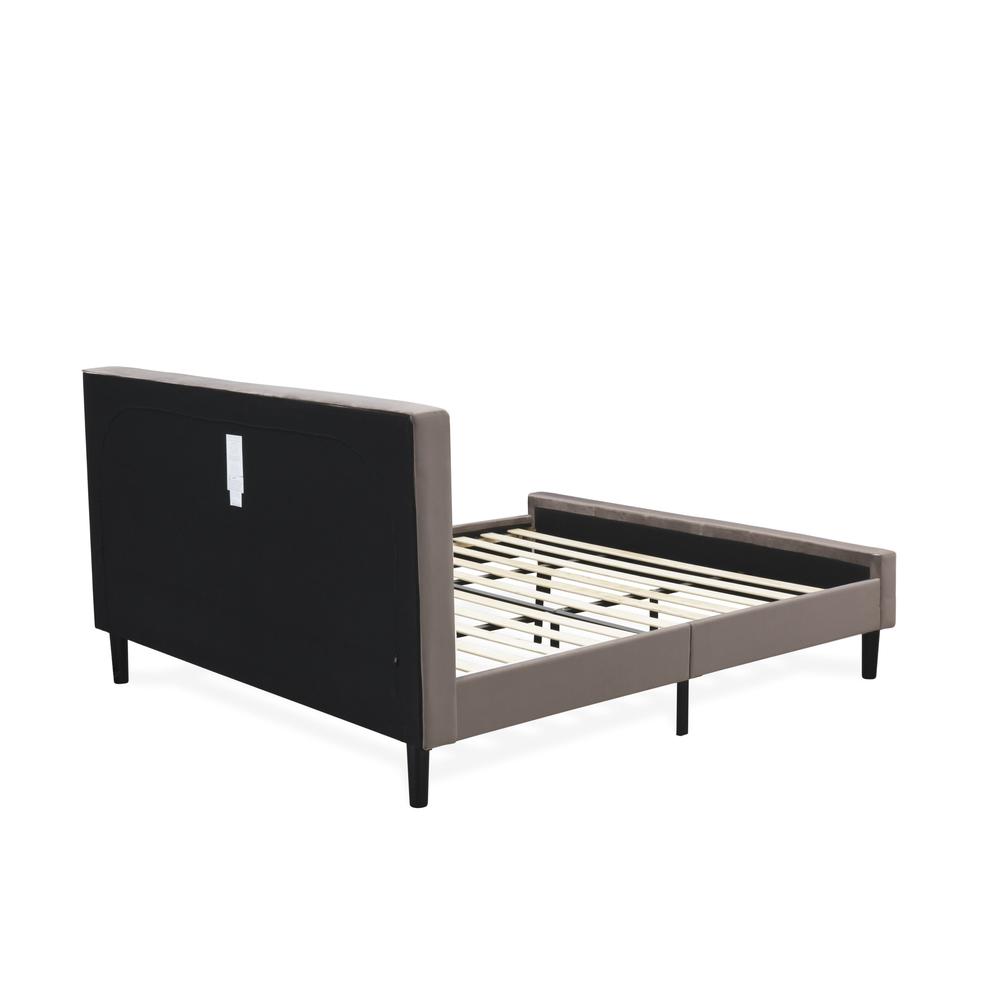 NL14K-1DE07 2 Pc King Bed Set - 1 Bed Brown Taupe Velvet Fabric Headboard and 1 Nightstand - Distressed Jacobean Finish Nightstand. Picture 6