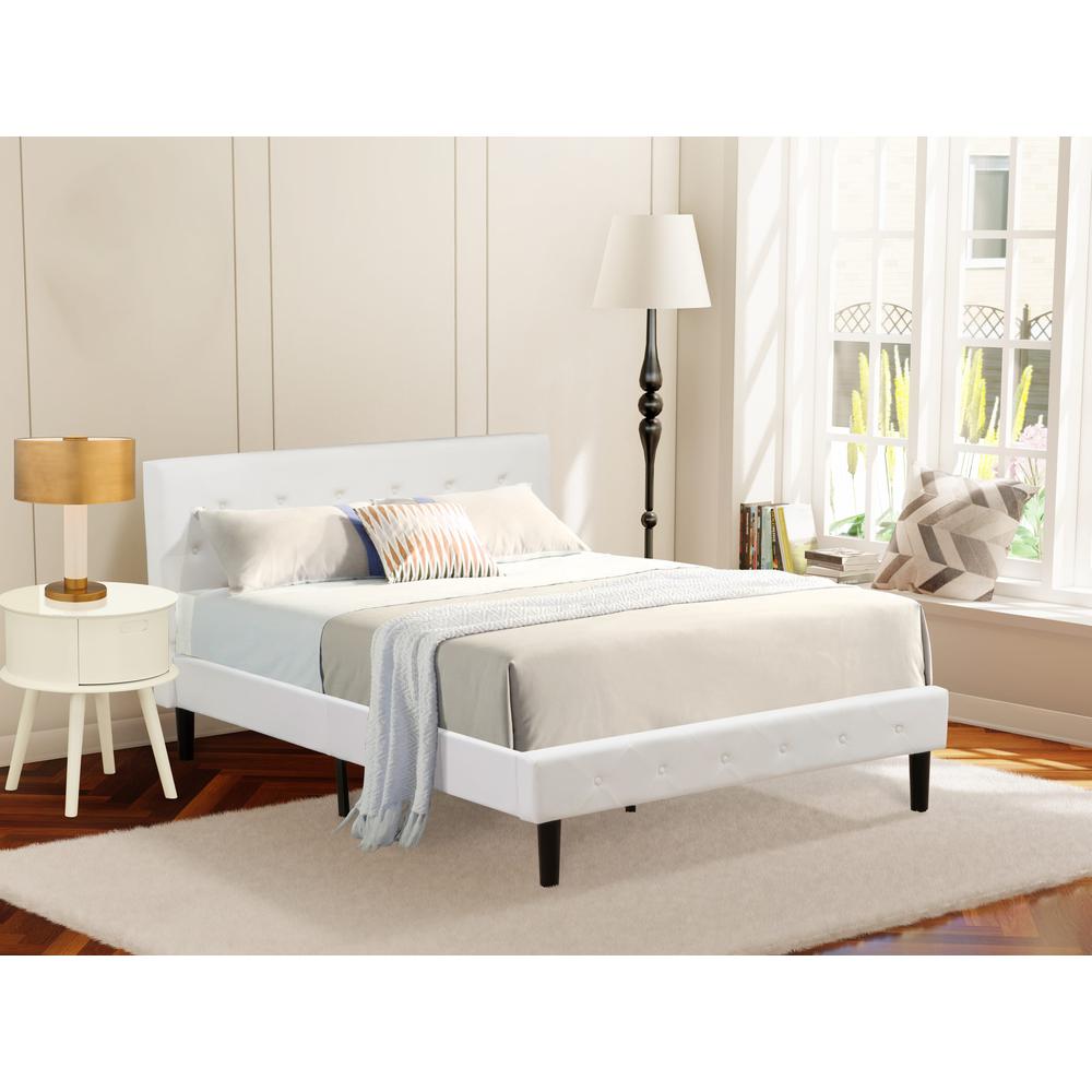 NLF-19-F Nolan Platform Bed Frame - Button Tufted White Velvet Fabric Padded Headboard & Footboard, Black Legs, Full Size. Picture 2