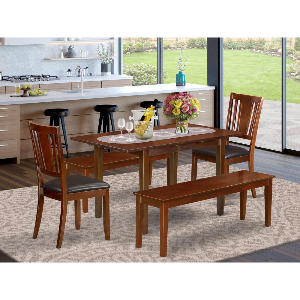 5  PC  Small  Kitchen  table  set  -  Table  with  Leaf  plus  2  Kichen  Chairs  and  2  Benches. Picture 6