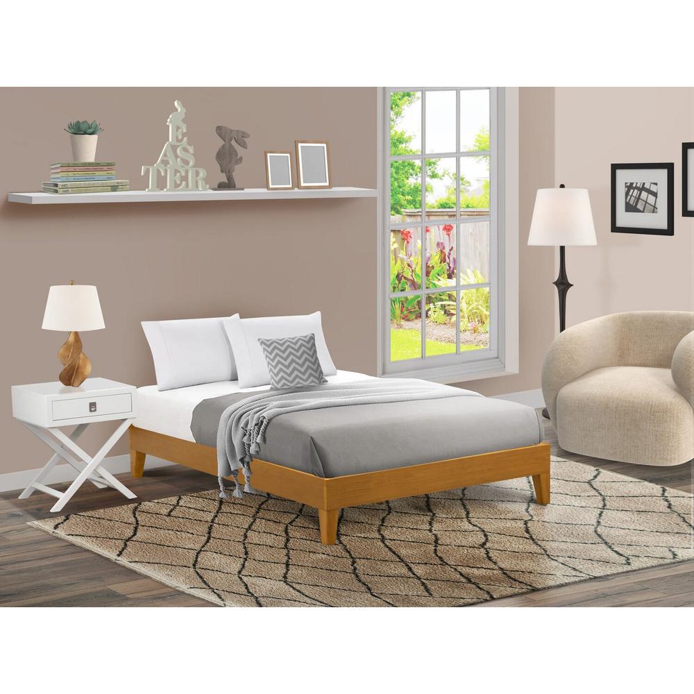 NVP-23-F Full Platform Bed Frame with 4 Solid Wood Legs and 2 Extra Center Legs - Oak Finish. Picture 2
