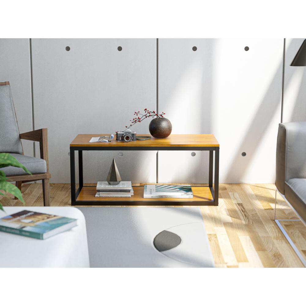 Norwich Coffee Table for Living Room, Mid Century Modern Coffee Table in Powder Coating Black Color and Brown Wood Laminate. Picture 7
