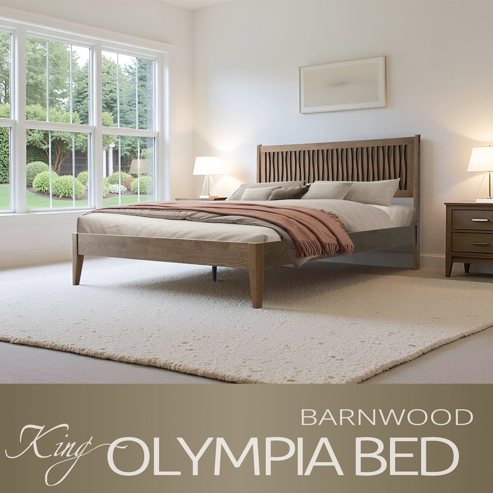 King Wooden Platform Bed Frame, Barnwood Finish, Morden Style. Picture 6