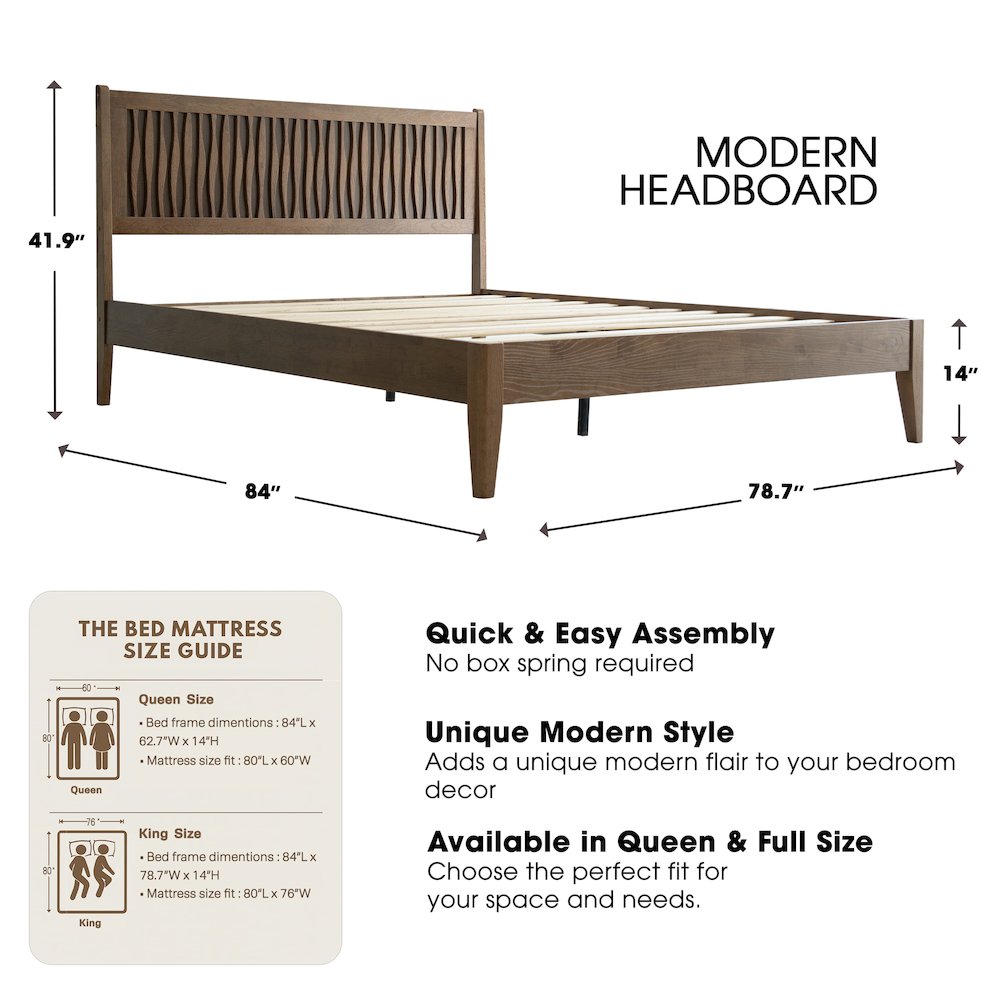 King Wooden Platform Bed Frame, Barnwood Finish, Morden Style. Picture 2